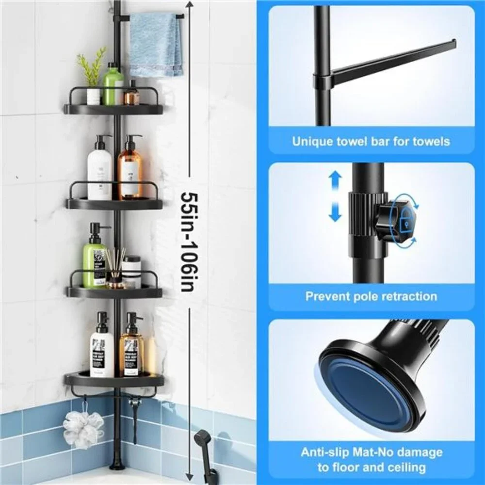 Corner Shower Caddy Tension Pole: Adjustable Stainless Steel Shower